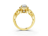 Yellow gold Radiant Cut Halo Diamond Ring with Milgrain and Bezel Accents on a Split Shank Band_18