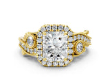 Yellow gold Radiant Cut Halo Diamond Ring with Milgrain and Bezel Accents on a Split Shank Band_27