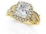 Yellow gold Radiant Cut Halo Diamond Ring with Milgrain and Bezel Accents on a Split Shank Band_28