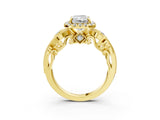 Yellow gold Radiant Cut Halo Diamond Ring with Milgrain and Bezel Accents on a Split Shank Band_30