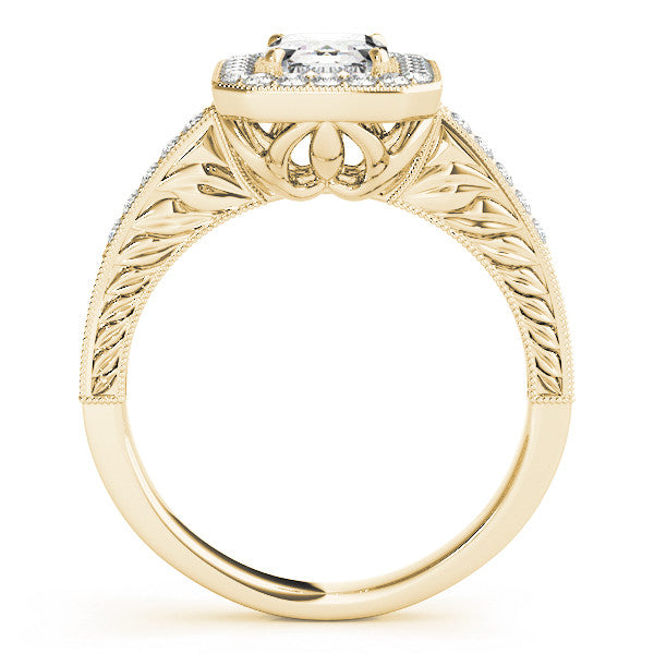 Yellow gold Radiant Cut Halo Diamond Ring with Pavé Band and Four-Prong Setting 1