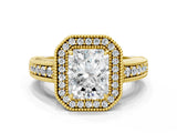 Yellow gold Radiant Cut Halo Diamond Ring with Pavé Band and Four-Prong Setting_64