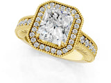 Yellow gold Radiant Cut Halo Diamond Ring with Pavé Band and Four-Prong Setting_65