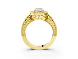 Yellow gold Radiant Cut Halo Diamond Ring with Pavé Band and Four-Prong Setting_67
