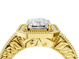 Yellow gold Radiant Cut Halo Diamond Ring with Pavé Band and Four-Prong Setting_68