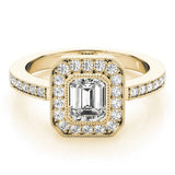 Yellow gold Radiant-Cut Halo Diamond Ring with Pavé Band and Milgrain Prong Setting 1