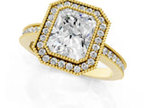 Yellow gold Radiant Cut Halo Diamond Ring with Pavé Band and Milgrain Prong Setting_50