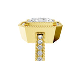 Yellow gold Radiant Cut Halo Diamond Ring with Pavé Band and Milgrain Prong Setting_54