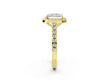 Yellow gold Radiant Cut Halo Diamond Ring with Pavé Band and Three-Prong Setting_14