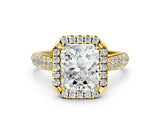 Yellow gold Radiant Cut Halo Diamond Ring with Pavé Band_22
