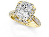Yellow gold Radiant Cut Halo Diamond Ring with Pavé Band_23