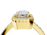Yellow gold Radiant Cut Halo Diamond Ring with Pave Band and Four-Prong Setting_24