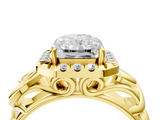 Yellow gold Radiant Cut Halo Diamond Ring with Scrollwork Band and Four-Prong Setting_74