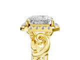 Yellow gold Radiant Cut Halo Diamond Ring with Scrollwork Band and Four-Prong Setting_75