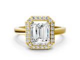 Yellow gold Radiant Cut Halo Diamond Ring with Solitaire Band and Prong Setting_13