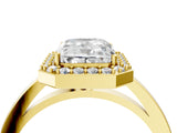 Yellow gold Radiant Cut Halo Diamond Ring with Solitaire Band and Prong Setting_17