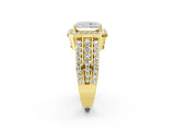 Yellow gold Radiant Cut Halo Diamond Ring with Split Shank and Four-Prong Setting_217