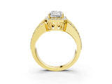 Yellow gold Radiant Cut Halo Diamond Ring with Split Shank and Four-Prong Setting_218