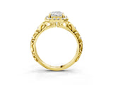 Yellow gold Radiant Cut Halo Diamond Solitaire with Filigree Band and Four-Prong Setting_10