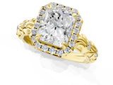 Yellow gold Radiant Cut Halo Diamond Solitaire with Filigree Band and Four-Prong Setting_8