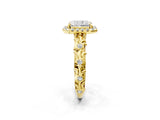 Yellow gold Radiant Cut Halo Diamond Solitaire with Filigree Band and Four-Prong Setting_9