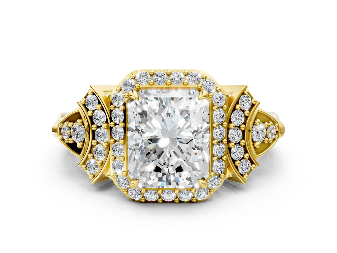 Yellow gold Radiant Cut Halo Diamond Split Shank Engagement Ring with Four-Prong Setting_13