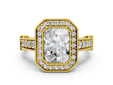 Yellow gold Radiant Cut Halo Diamond Split Shank Pave Ring_19