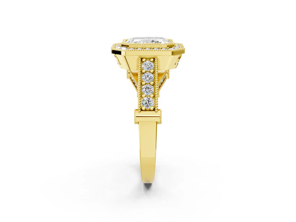 Yellow Gold Radiant Cut Vintage Bezel Halo Engagement Ring Setting
