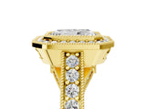 Yellow gold Radiant Cut Halo Diamond Split Shank Pave Ring_24