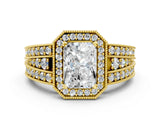 Yellow gold Radiant Cut Halo Diamond Split Shank Ring with Prong Setting_15
