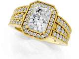 Yellow gold Radiant Cut Halo Diamond Split Shank Ring with Prong Setting_16