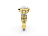 Yellow gold Radiant Cut Halo Diamond Split Shank Ring with Prong Setting_17