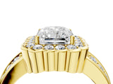 Yellow gold Radiant Cut Halo Diamond Split Shank Ring with Scalloped Prong Setting_7