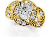 Yellow gold Radiant Cut Halo Milgrain Diamond Engagement Ring with Leaf Band and Four-Prong Setting_4