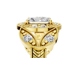 Yellow gold Radiant Cut Halo Milgrain Diamond Engagement Ring with Leaf Band and Four-Prong Setting_8