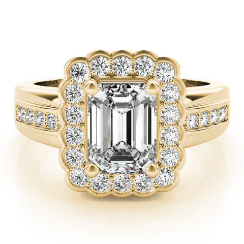 Yellow gold Radiant Cut Halo Pave Band Four-Prong Ring 2