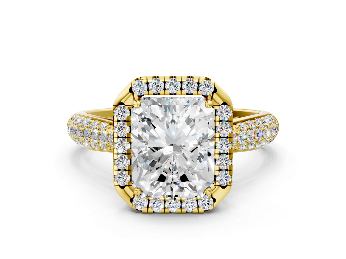 Yellow gold Radiant Cut Halo Pave Band Four-Prong Setting Ring_20