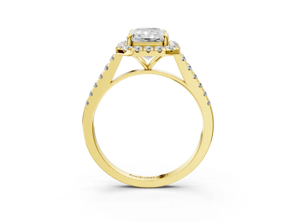 Yellow gold Radiant Cut Halo Pave Diamond Engagement Ring with Four-Prong Setting