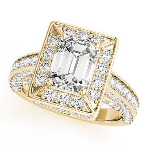 Yellow gold Radiant Cut Halo Pave Split Shank Prong Setting Ring 1