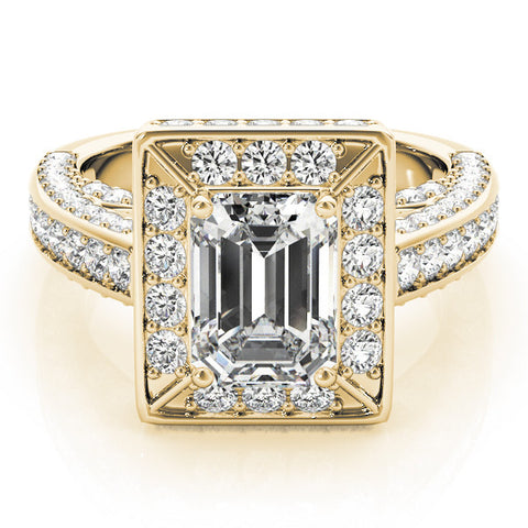Yellow gold Radiant Cut Halo Pave Split Shank Prong Setting Ring 2