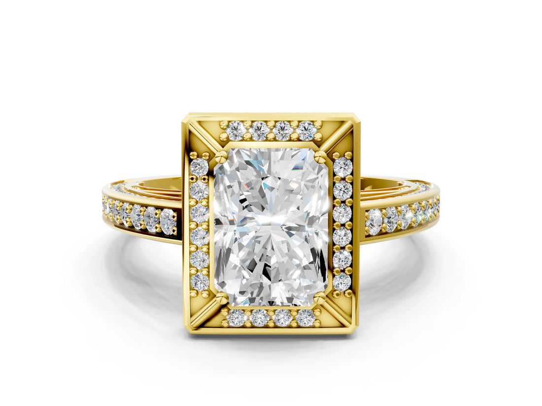 Yellow gold Radiant Cut Halo Pave Split Shank Prong Setting Ring_44