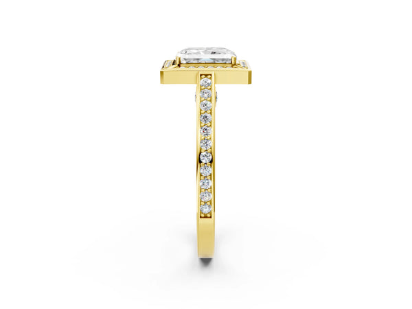 Yellow gold Radiant Cut Halo Pave Split Shank Prong Setting Ring