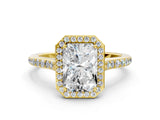 Yellow gold Radiant Cut Halo Round Diamond Pavé Band with Four-Prong Setting_3