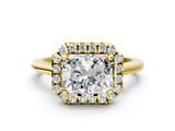 Yellow gold Radiant Cut Halo Round Diamond Solitaire Engagement Ring with Pave Band and Four-Prong Setting_15