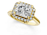Yellow gold Radiant Cut Halo Round Diamond Solitaire Engagement Ring with Pave Band and Four-Prong Setting_16