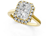 Yellow gold Radiant Cut Halo Round Diamond Solitaire Ring with Pavé Band and Four-Prong Setting_1