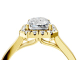Yellow gold Radiant Cut Halo Round Diamond Solitaire Ring with Pavé Band and Four-Prong Setting_4