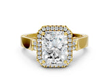 Yellow gold Radiant Cut Halo Round Diamond Twist Band with Four-Prong Setting_15