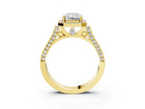 Yellow gold Radiant Cut Halo Round Diamond Twist Band with Four-Prong Setting_18