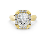 Yellow gold Radiant Cut Halo Solitaire Engagement Ring with Square Band and Four-Prong Setting_12